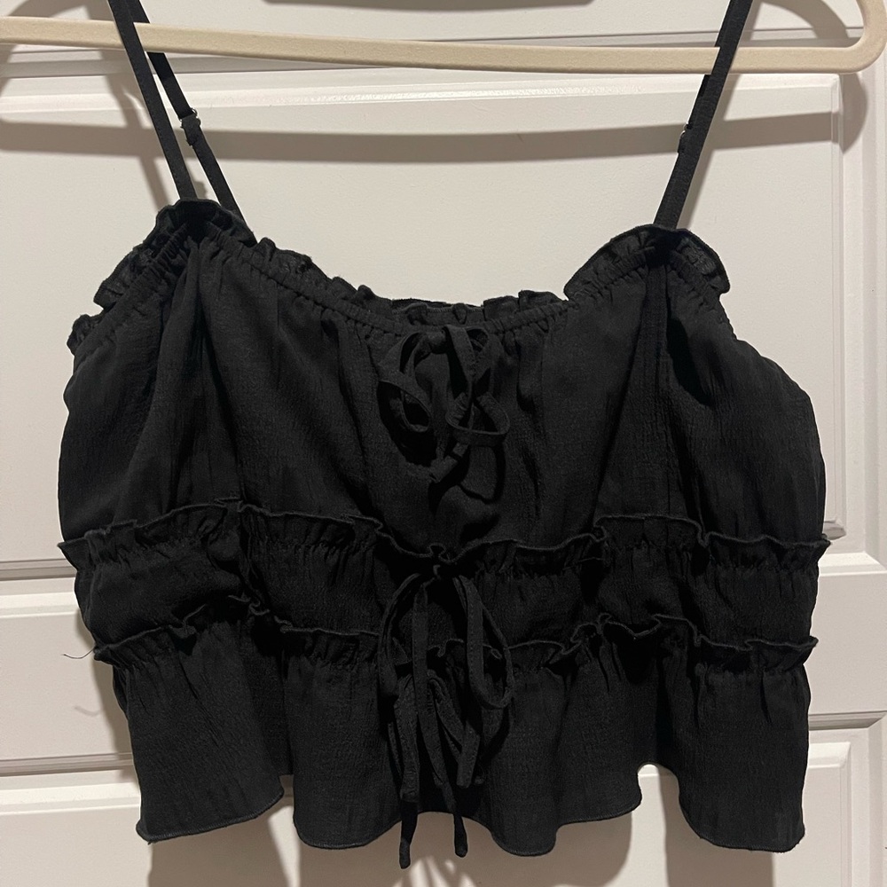 Black Off-Shoulder Ruffle Top - Picture 2 of 4